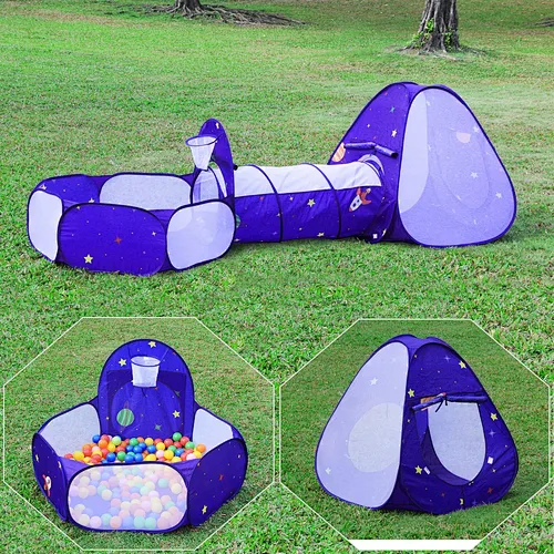 Homfu 3 in 1 Pop up Kids Play Tent with Tunnel Ocean Ball Pit Pool With Basket Hoop For Toddler Boys Girls To Play And Craw Indoor&Outdoor As Birthday Gift